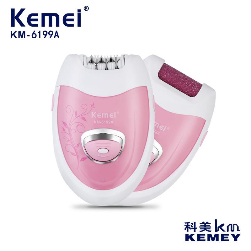 跨境科美km-6199a剃毛器女士多功能家用拔毛器磨脚器二合一脱毛器