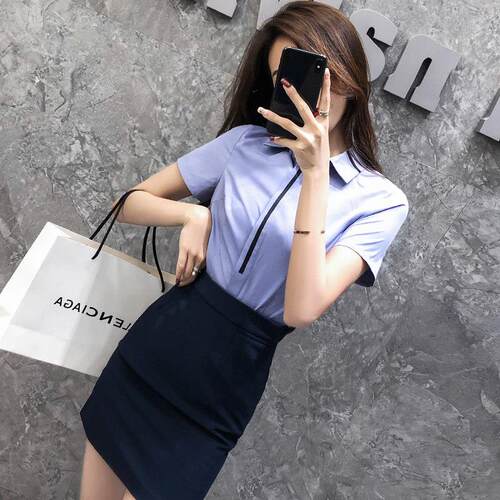 美容院工作服女影楼摄影衬衫套裙制服工装前台珠宝店工作装女夏季
