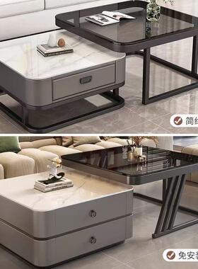 岩HCE板代茶几客厅组合家小用方形现约轻奢网红玻简璃户型电视柜