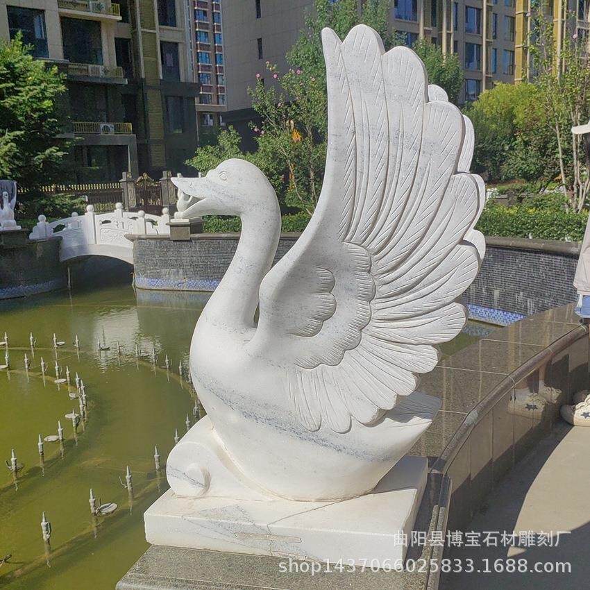 喷泉石雕天鹅大理石汉白玉吐水动物装饰小区绿化流水动物雕塑摆件