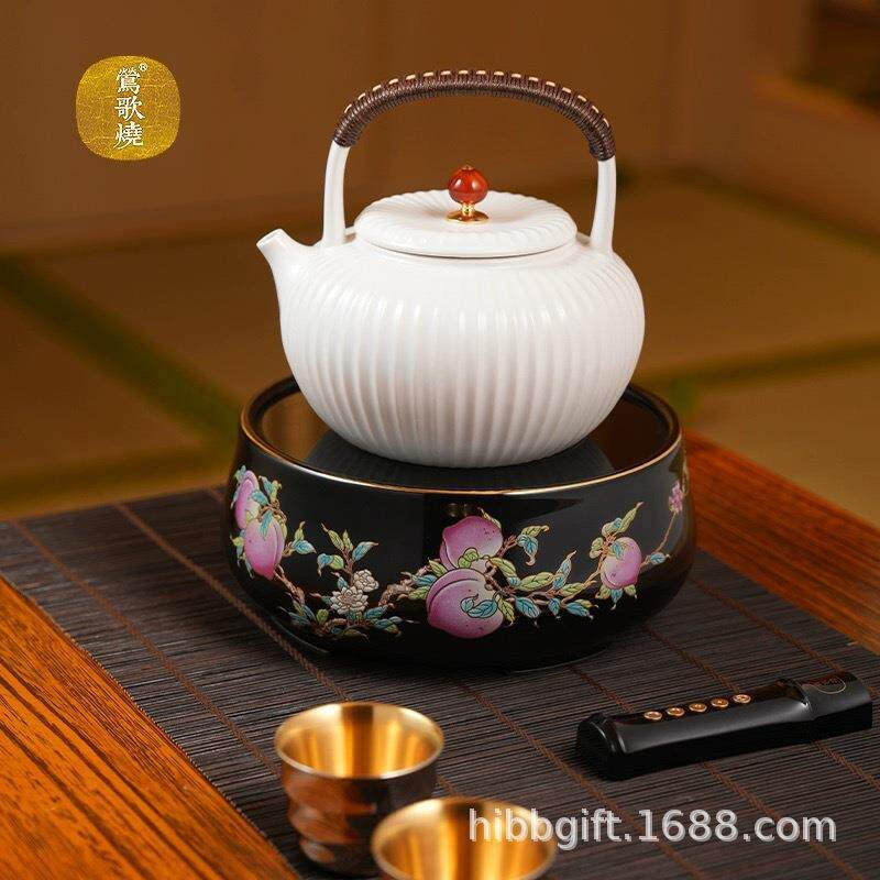 莺歌烧电陶炉新品四方金瓜满圆静音煮茶炉不挑壶泡茶无线遥控围炉