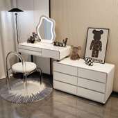 202奶油风岩板实木梳5妆台床一伸头柜体网红缩56化妆台卧室现代简