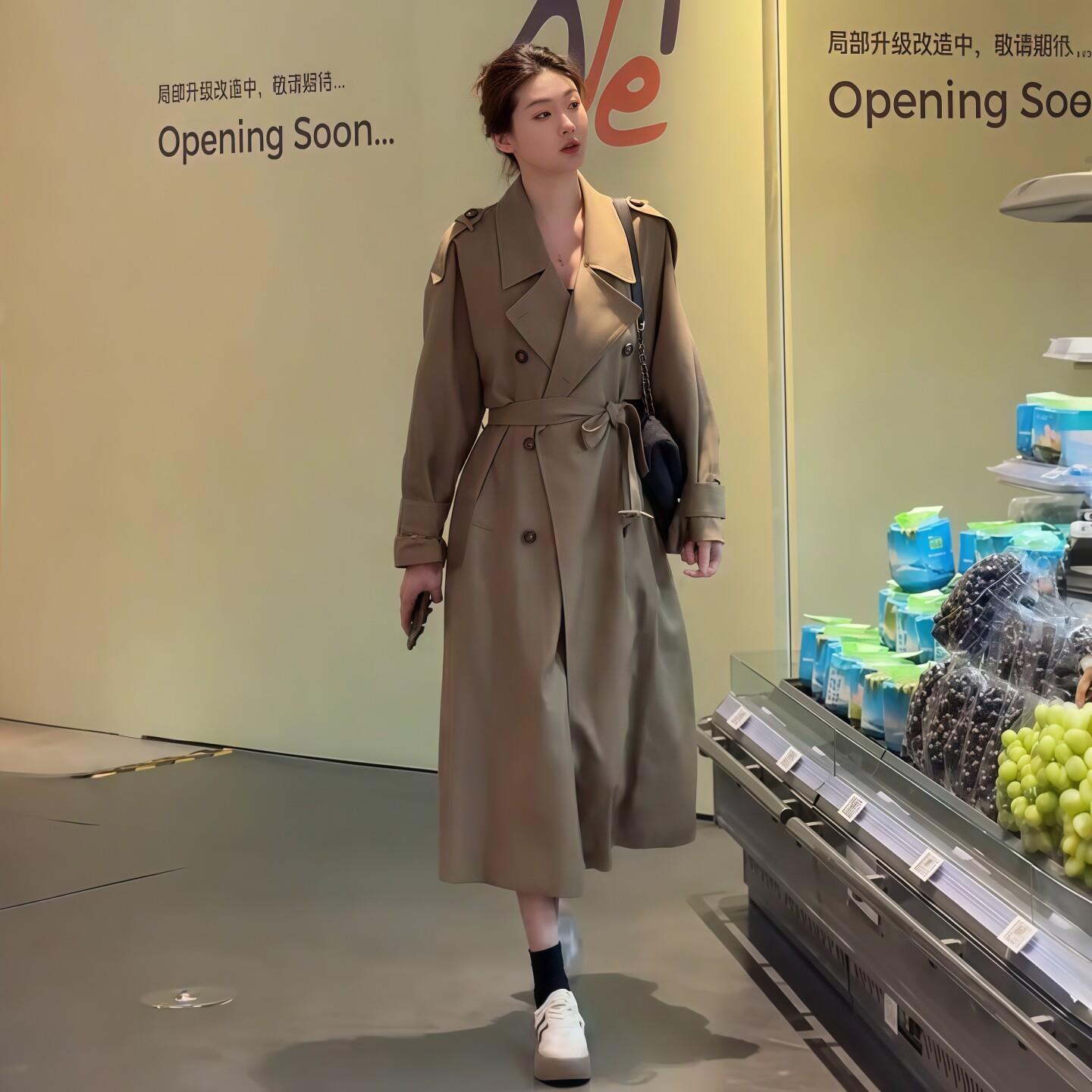 咖色中长款风衣外套女2026春秋季新款韩版气质休闲宽松小个子大衣