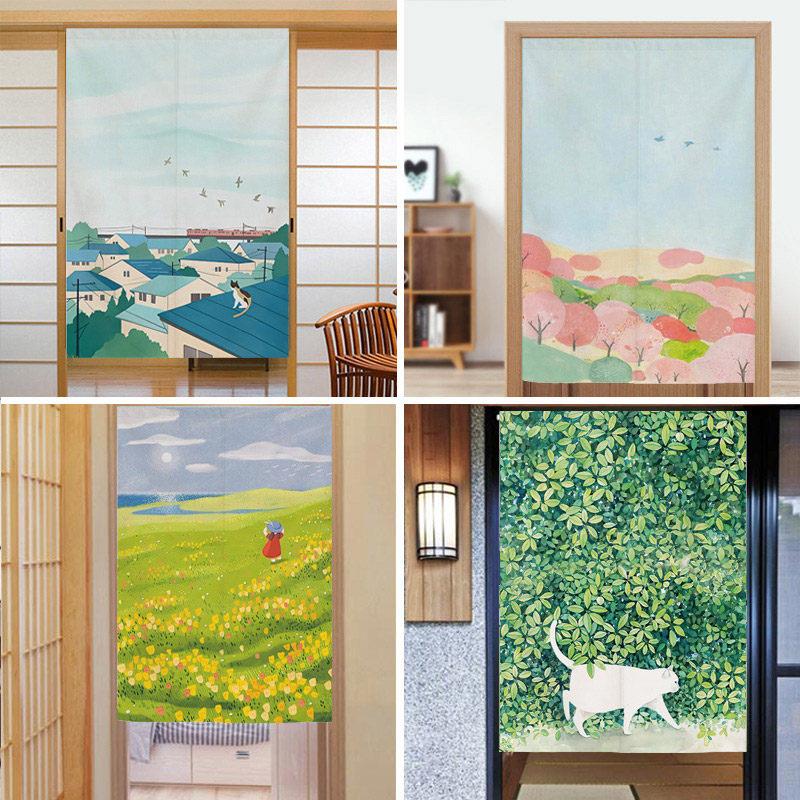 日式小清新布艺门帘 北欧INS风格卫生间隔断布帘 可定制图案遮挡