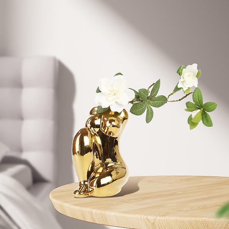 北欧风宽衣穿衣人体半身女人陶瓷花瓶插花花瓶装饰器皿家居插花器