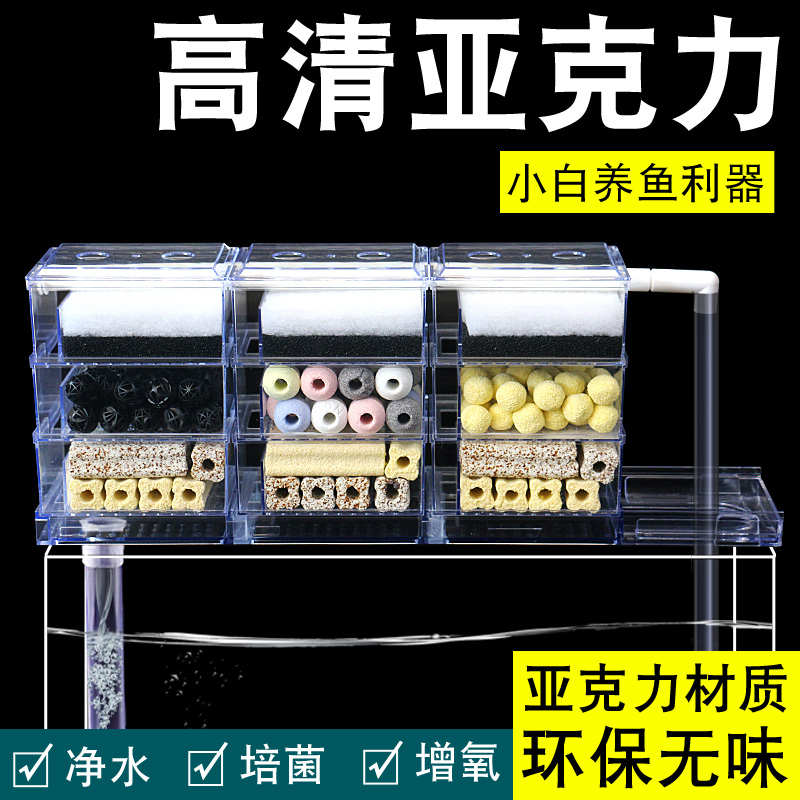 鱼缸上过滤滴流盒上置水循环过滤器免换水过滤系统干湿分离过滤盒