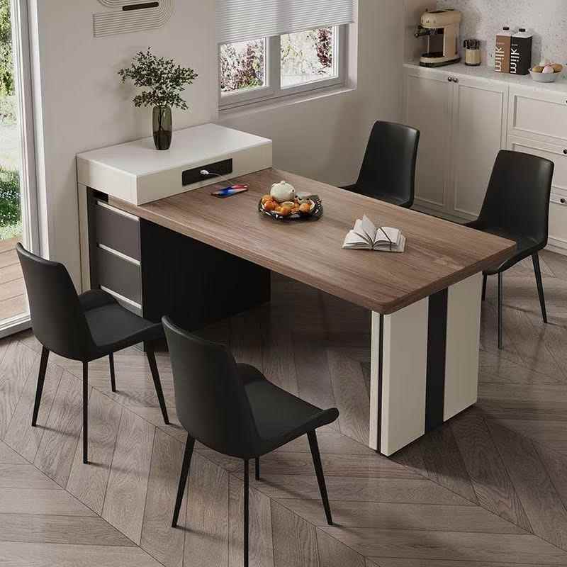 椅实木伸缩岛台板茶桌桌一餐体餐桌轻奢组合简约岩家用现代小户型