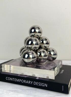 简约现代亚克力金属球水晶几何三角形摆件样板房书房售楼处饰品