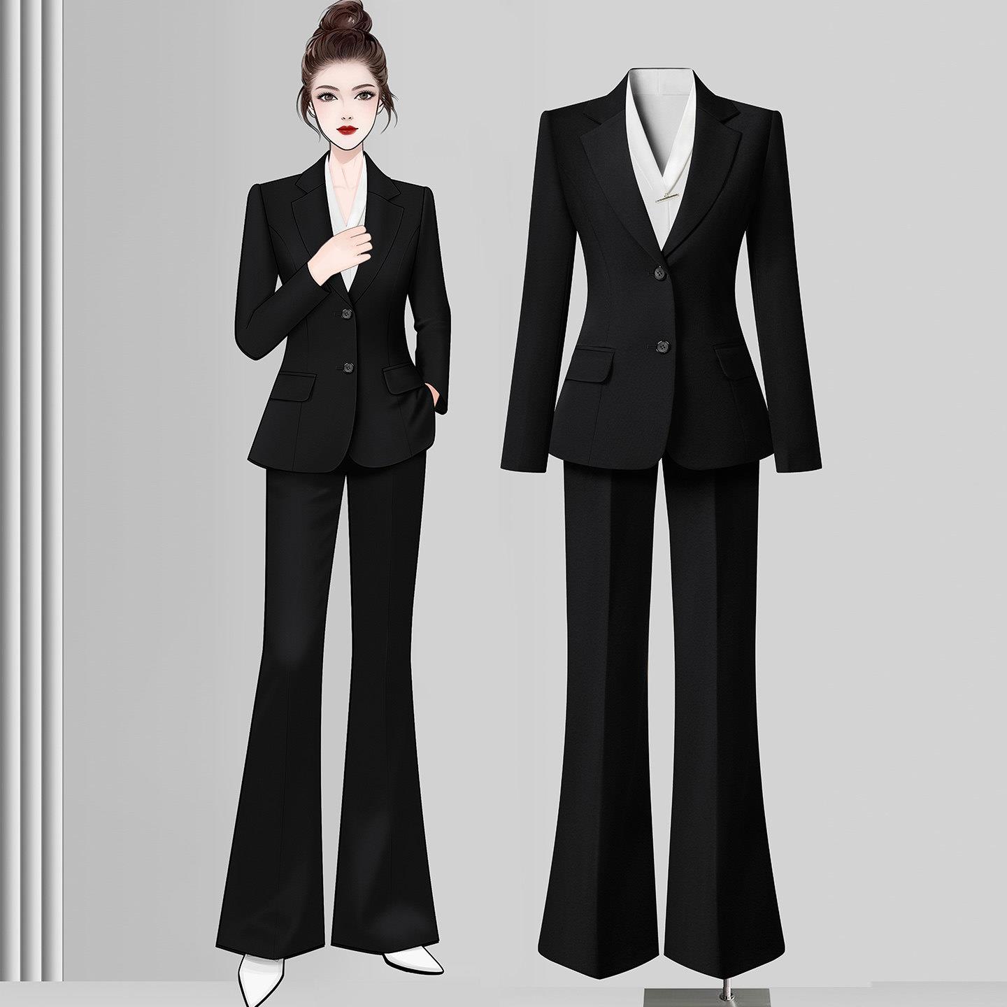 黑色西装外套女春秋上班服气质大学生面试正装西服套装银行工作服