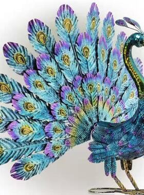 美式复古铁艺孔雀开屏创意动物摆件别墅庭院橱窗户外花园造景装饰