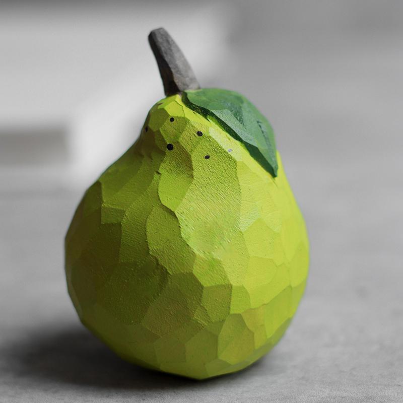 顺顺梨梨!原创纯手工香梨木雕 治愈系水果雪梨摆件生日祝福礼物女