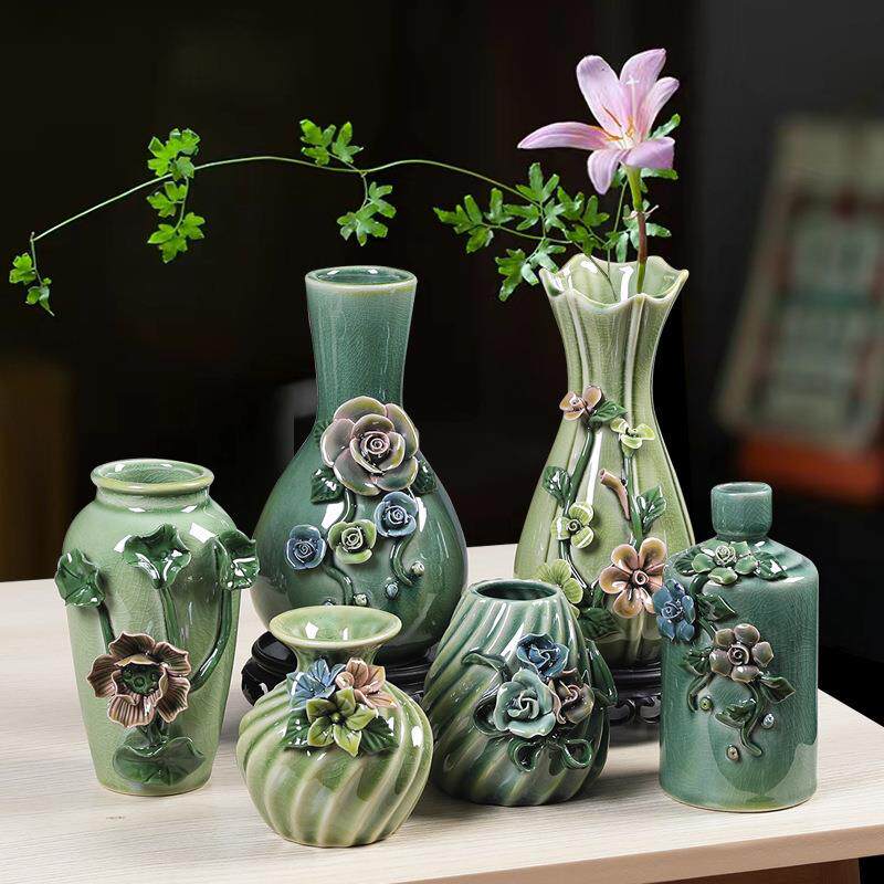 创意捏花陶瓷花瓶插花干花水培家用客厅桌面柜台餐桌家居装饰摆件