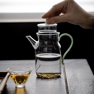 日式高硼硅耐热玻璃茶壶小号绿茶花茶壶仿宋执壶公道杯泡茶带滤网