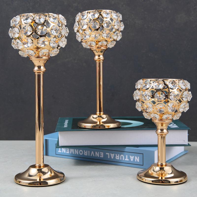 欧式轻奢水晶烛台跨境家居装饰道具摆件烛光晚餐桌铁艺蜡烛台