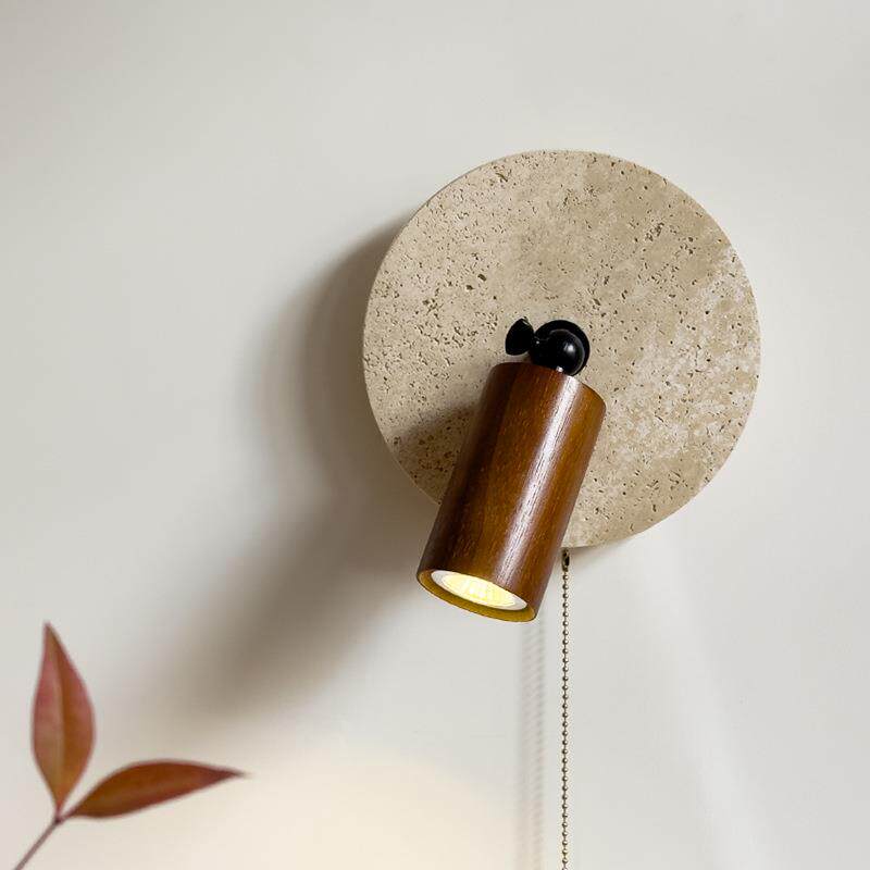 复古日式侘寂风黄洞石壁灯民宿简约卧室床头阅读灯拉线开关过道灯