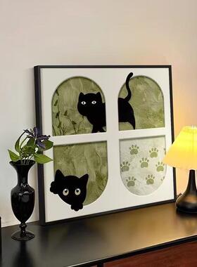 中古风猫咪客厅装饰画法式复古治愈系桌面摆件画餐厅小众艺术挂画