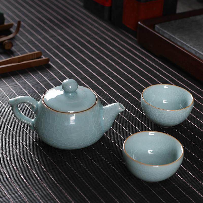 龙泉旅行功夫茶具便携式包户外随身陶瓷冰裂茶壶一壶二泡茶杯整套