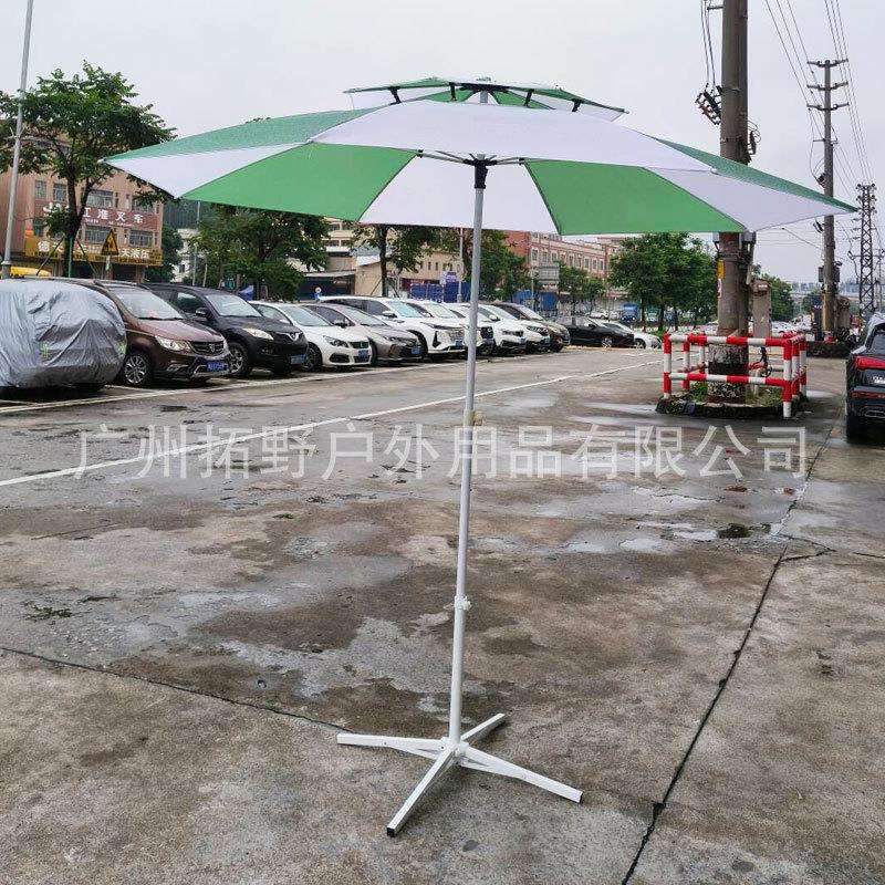 绿白色双顶遮阳伞拼色纤维伞户外活动广告伞景区休闲遮阳伞双层伞