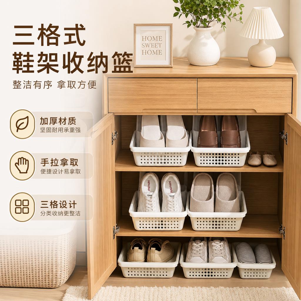 多功能抽屉鞋收纳盒免安装塑料鞋架家用玄关鞋子防尘省空间整理盒