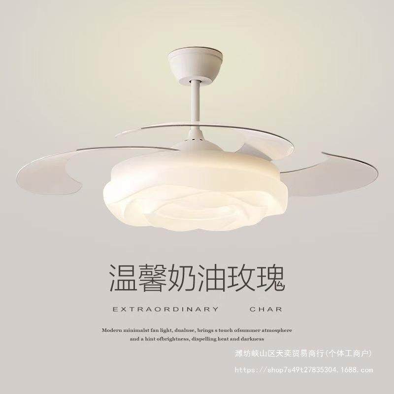 全光427谱护眼客厅带格灯吊风扇餐厅风灯卧奶油风隐形静音室吊扇