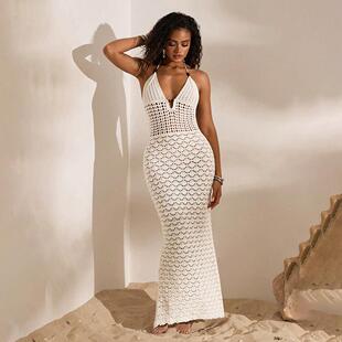 Summer Hollow Knit Dress For Women 2026 New Halter Neck