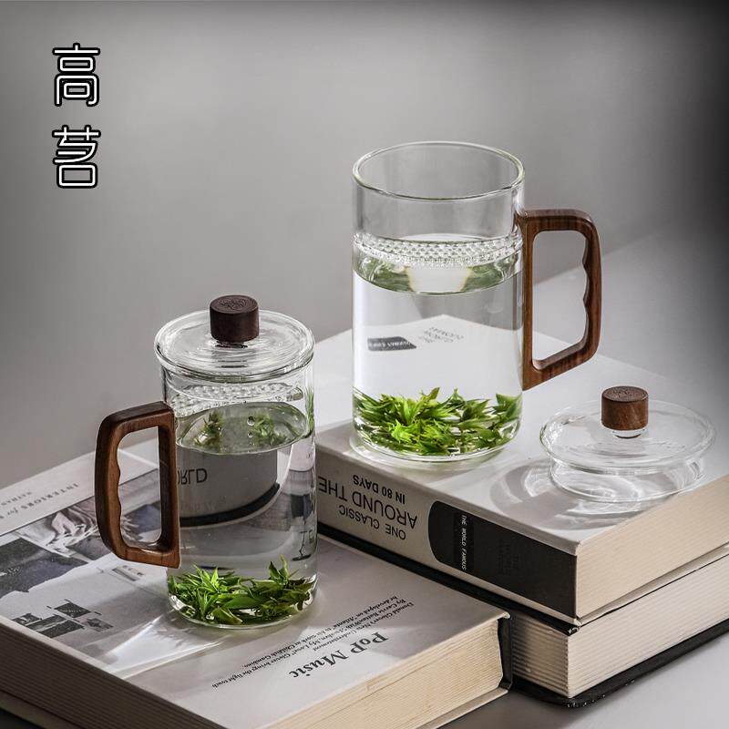 KI9S一体式月牙过滤茶杯男士绿茶玻璃茶具家用泡茶杯带盖