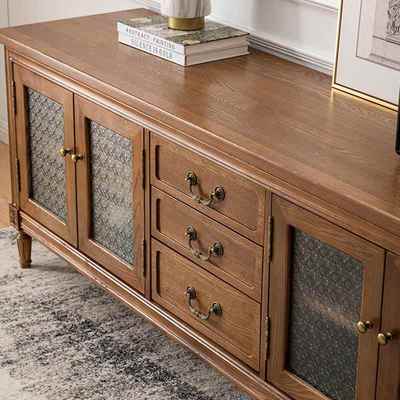 美式032乡复村古实木电视柜轻法式奢简约代客厅橡木现四门储物视