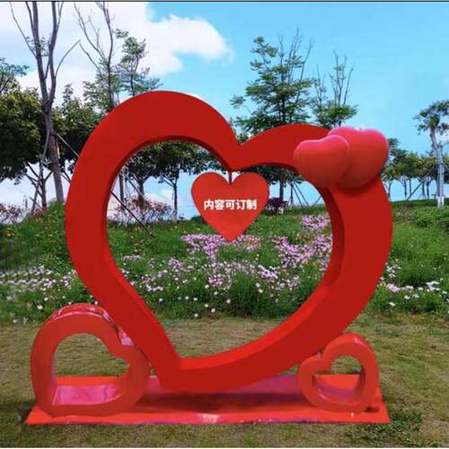 定制不锈钢拍照打卡相框雕塑网红打卡拍照爱心love相框商业街景观