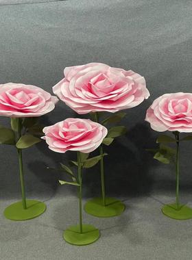 婚庆巨型立体玫瑰纸艺婚礼大瑰道具美陈摆件红橱窗布花网T17358置