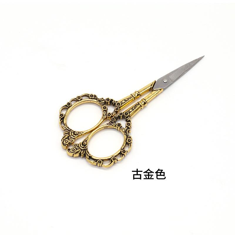 式不钢典梅花小剪刀工十字绣锈剪刀 复古手精美家用线欧头窗花剪.