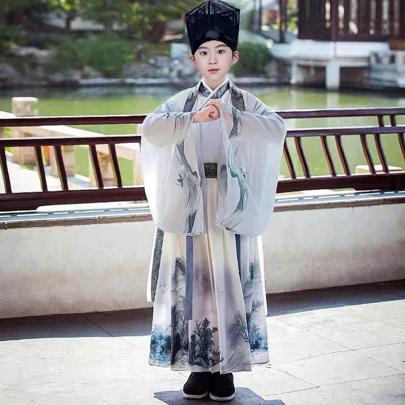 儿童古装汉服男童宋朝诗人苏轼古诗词朗诵经典国学书法表演出服