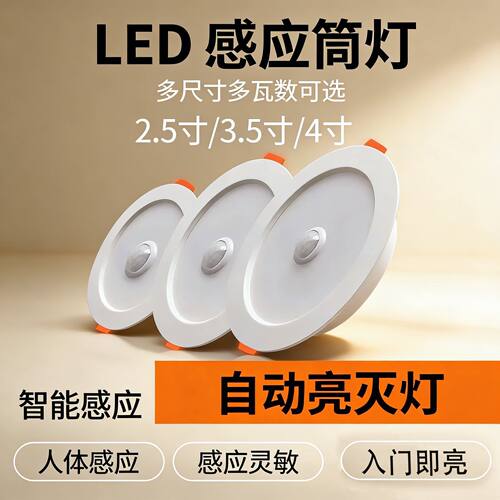 led入户智能声控人体感应筒灯嵌入式家用走廊过道楼梯声光控筒灯