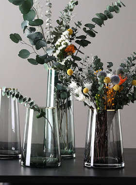 北欧轻奢描金透明玻璃花瓶批发摆件ins风客厅餐桌插花家居装饰品