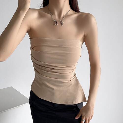 One line off shoulder strapless top, women's split vest