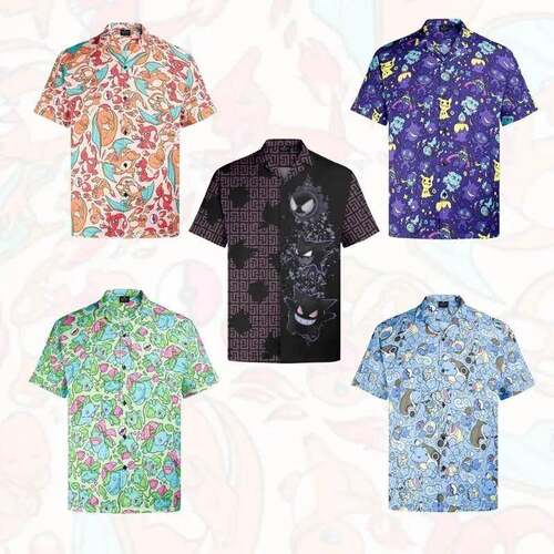 H 98847 Men's Digital Print Short Sleeve Shirt 港风印花衬衫