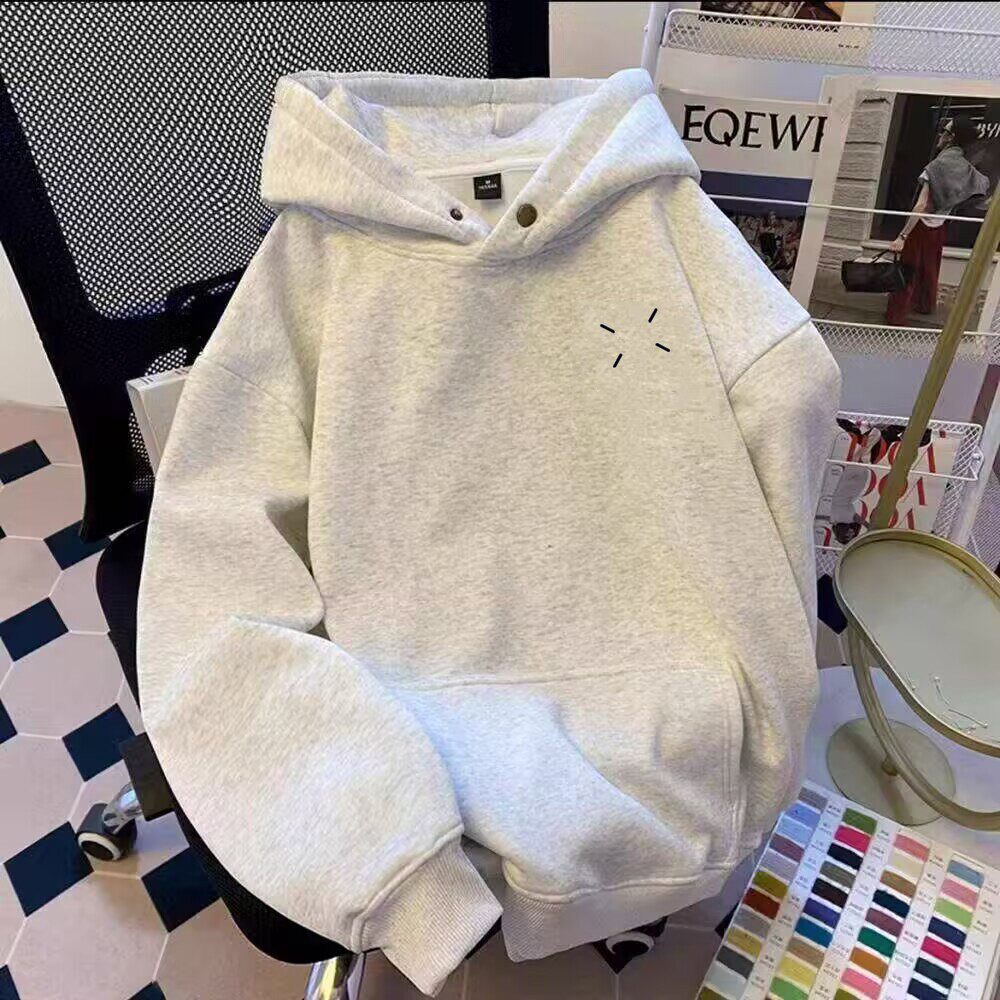 仓石一树潮牌秋冬连帽卫衣男士纯棉重磅美式高街纽扣领情侣上衣