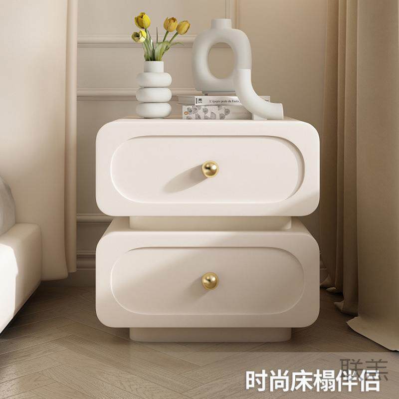 G櫜2GLV卧室家轻奢实木床头柜简约现代法用式油奶风储物黑柜色皮