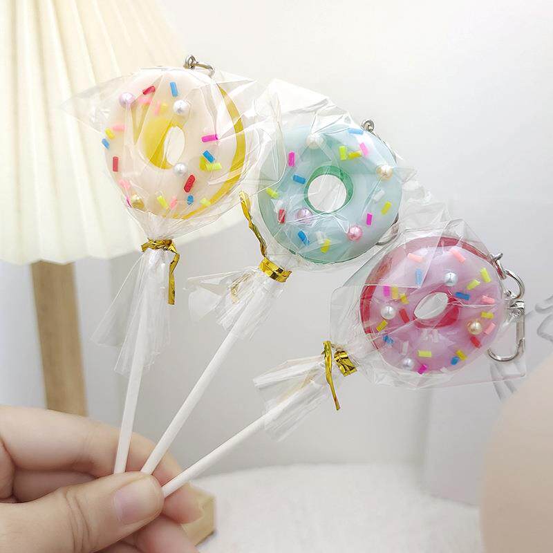 pvc仿真新颖甜甜圈棒棒糖防丢钥匙扣学生个性书包挂件甜甜圈