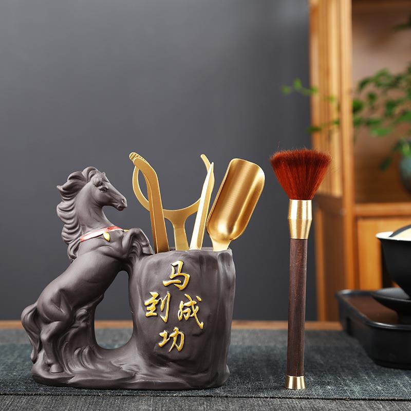 茶道六夹君子茶具配件黑木檀紫砂黑马道桶茶茶勺茶针EXV茶配件泥