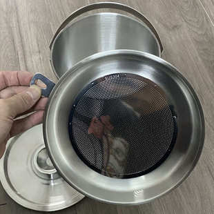 304不锈钢猪油罐带滤网手提式滤油盆沥水盆圆形带盖装油盆猪油锅