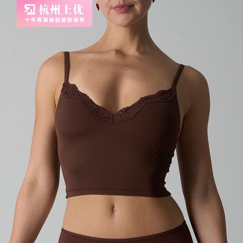 Women V Neck Double Lined Camisole Tops Lace Trim Sleeveless
