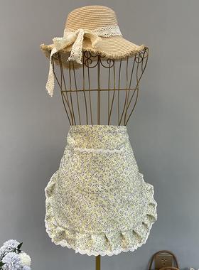 小草绿色织浮雕提花面料碎花围裙花边家用公主韩版时尚欧式半身裙