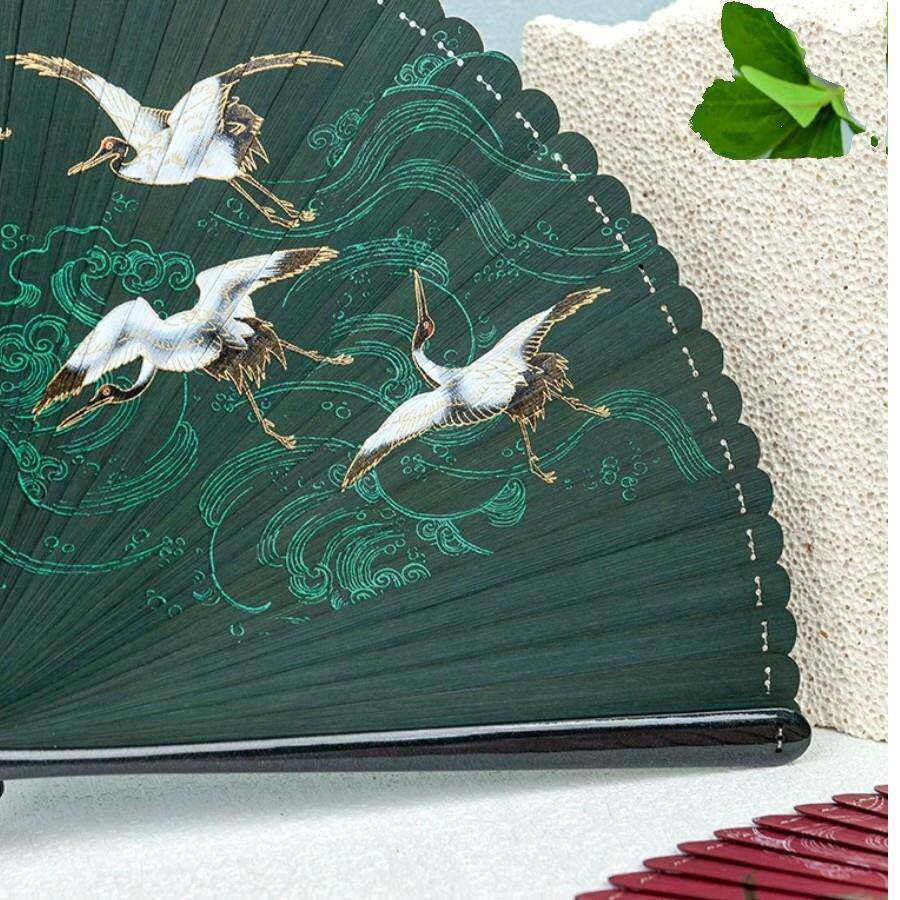 丝艺堂女式喷绘工艺折扇麦穗中国风礼品工艺全竹折扇小巧扇子