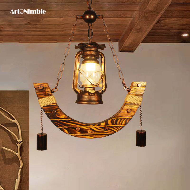 美式乡村仿古木艺吊灯饭馆餐厅吧台过道阳台灯个性创意复古灯具
