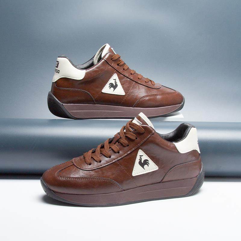 潮牌公鸡男鞋秋冬2024年新款真皮透气休闲板鞋耐磨百搭加绒老爹鞋