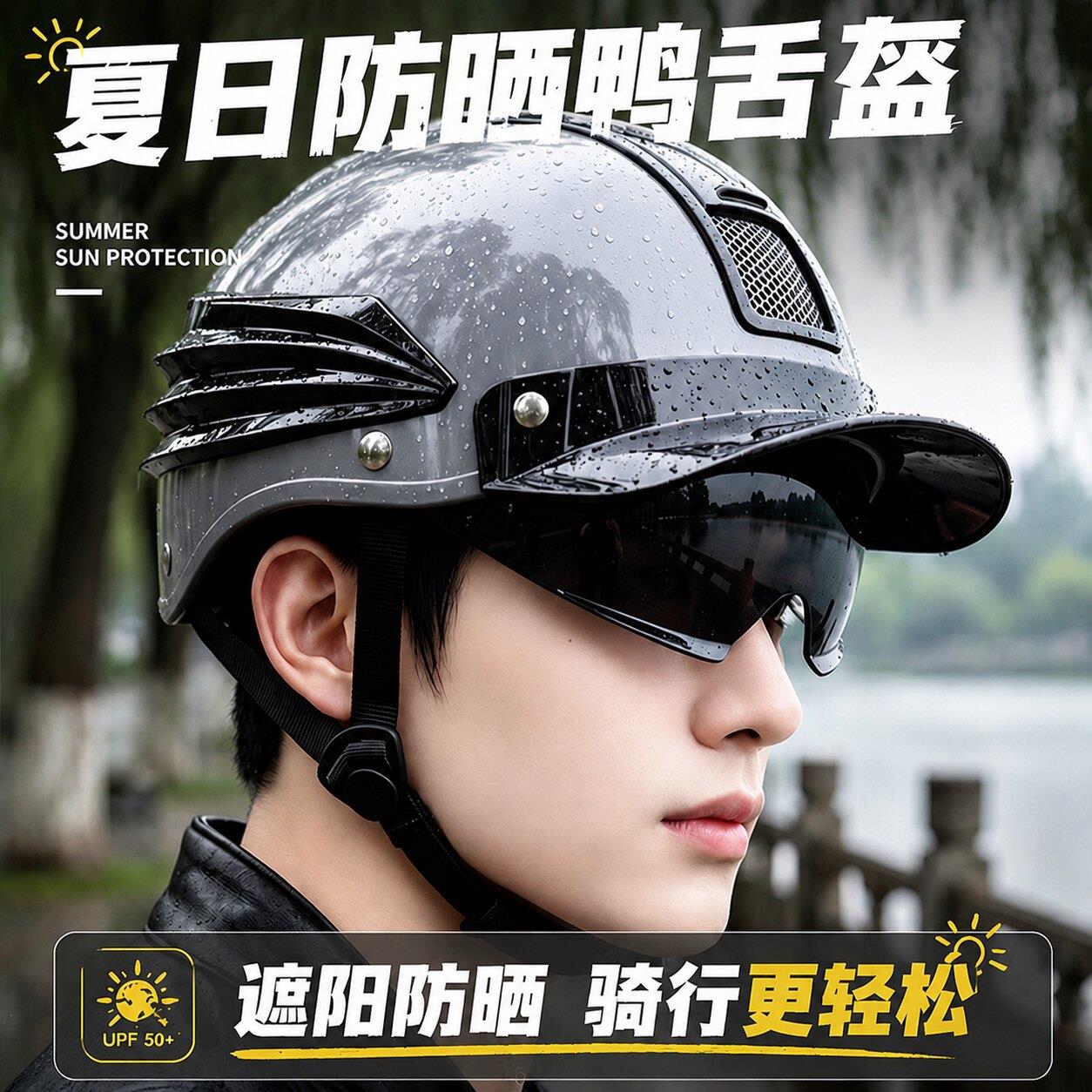 2026新款女士头盔下雨天专用防雨电动摩托车头盔男夏季防晒女士鸭