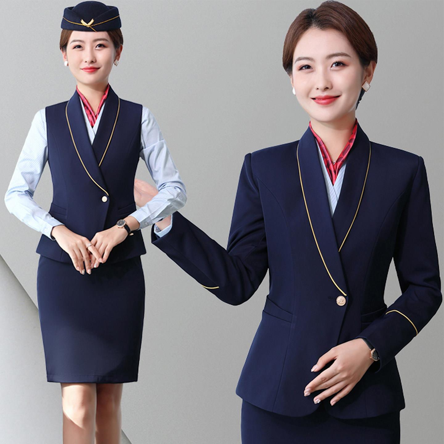 高铁空姐制服职业马甲套装女神范酒店服务员前台接待美容院工作服