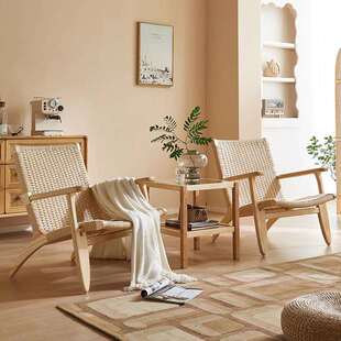 侘界马鞍IWL椅实木发复古单靠人沙民宿酒店中古编折叠椅子绳背椅