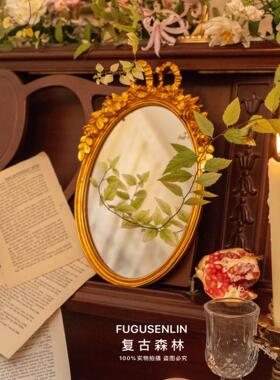 欧式复古金色雕花镜子面玻璃托盘水果甜品盘民宿软装饰拍摄道具