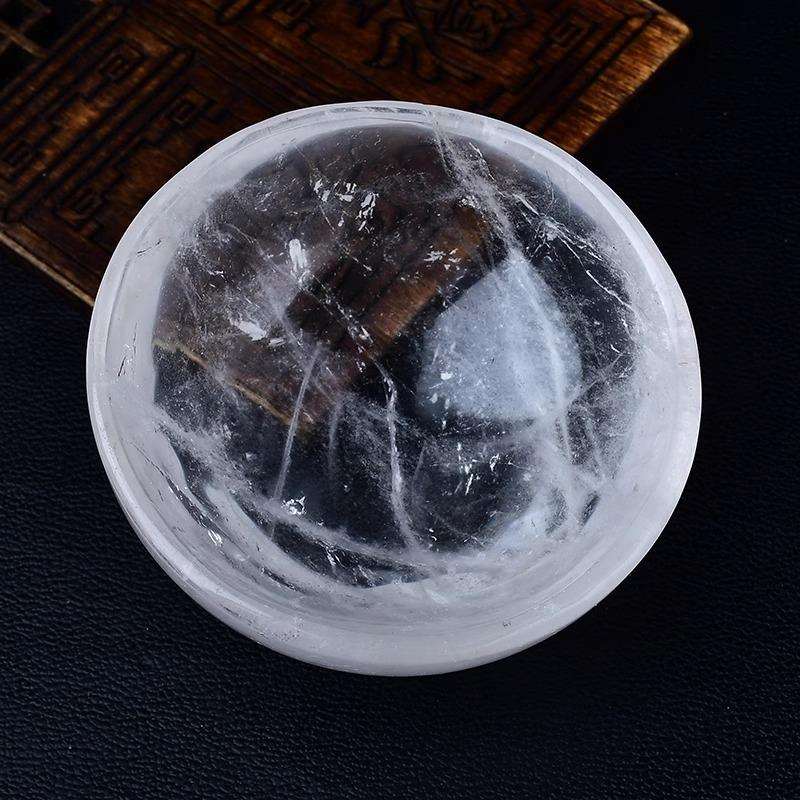 天然白水晶碗摆件家居装饰品聚宝盆收藏把玩水晶原石碗消磁碗